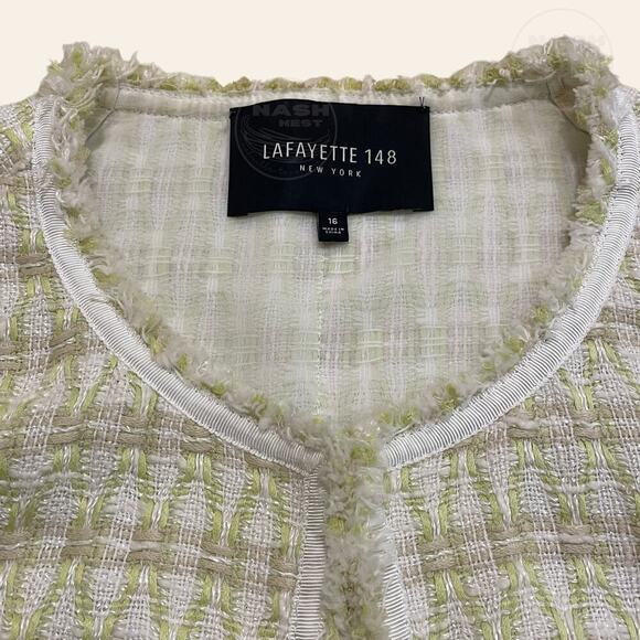 Lafayette 148 16 Tweed Blazer | Bouclé Chartreuse Plaid Career Jacket MSRP $1298 - Picture 2 of 11